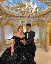 Black Ball Gown Quinceanera Dresses Off Shoulder Corset Sequin Wedding Dress MyChicDress